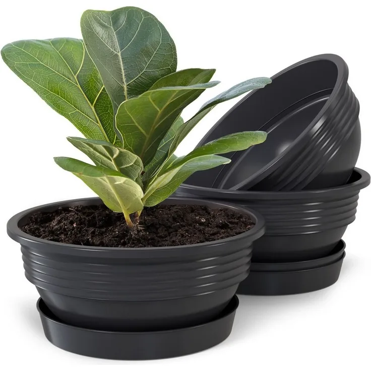 Plastard Pflanzschale 3er, 5er Set Blumenschale verschied. Größen Pflanzgefäß aus Kunststoff (Set, 3 St, Pflanzschale mit Untersetzer), UV-beständig, witterungsbeständig, Optionale Drainagelöcher