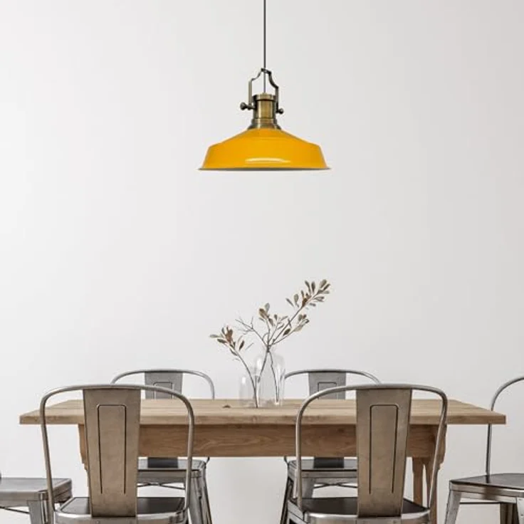 bamyum Asletl Pendelleuchte Dunkelgelb, Hängelampe Industrial aus Metall Ø41 cm, E27 für Küche und Esszimmer – Bild 3