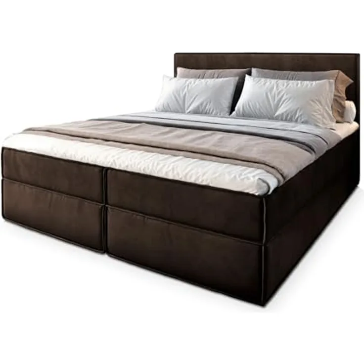 Masseno Boxbett PELLIO 160x200 cm, Boxspringbett mit Bonell Matratze, Kaltschaum-Topper und Kopfteil in Monolith 29
