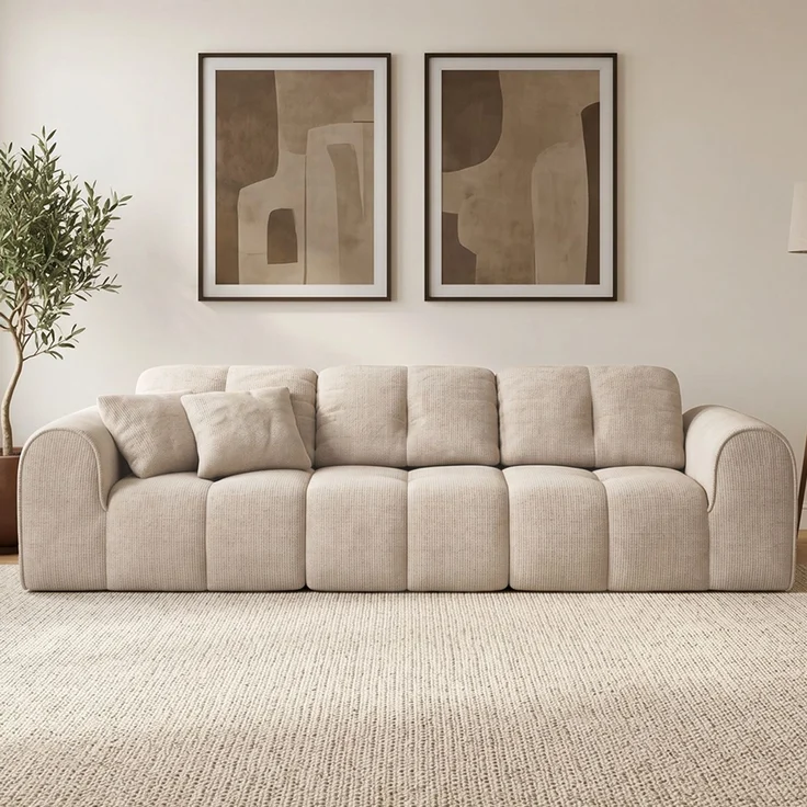 skølm 'Vanaheim' Sofa 3 Sitzer mit 2 Kissen, Cloud Sofa beige, Chenille-Stoff, Vollschaumcouch mit Federkern und Vakuum-Kompression, kein Aufbau erforderlich – Bild 9