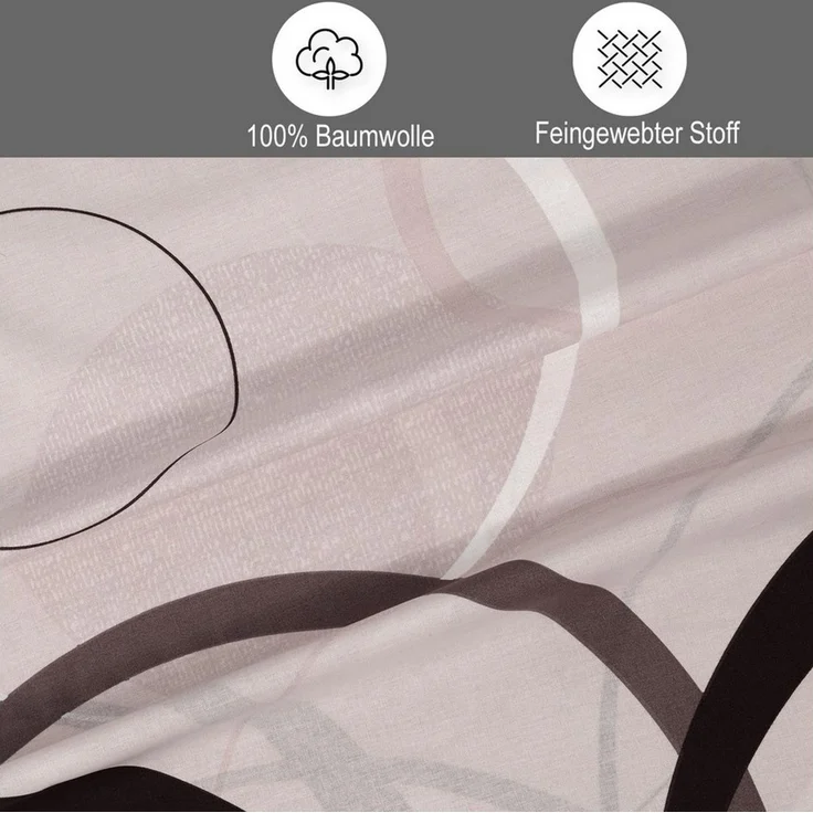 Buymax Bettwäsche Wave, Bettgarnitur, Bettbezug Set, Renforcé: 100% Baumwolle, 3 teilig, mit Reißverschluss, gemustert, Kreise, Beige, 200x220 cm – Bild 3
