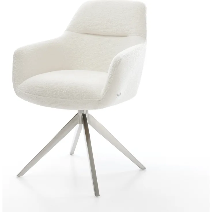 Drehstuhl Pejo-Flex Bouclé Soft Beige Kreuzgestell breit Edelstahl 360° drehbar Wippfunktion Taschenfederkern