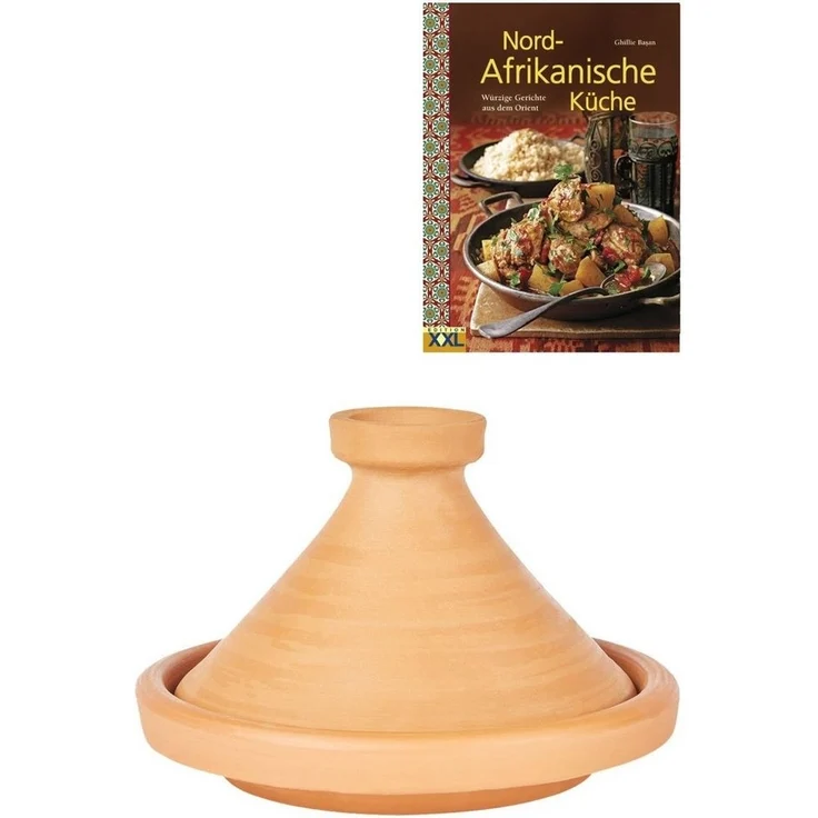 Marrakesch Orient & Mediterran Interior Dampfgartopf 2er Set ORIGINAL Tajine Aladin Ø 31 cm + Nord-Afrikanische Küche Buch, Ton (2-tlg), Handarbeit – Bild 5