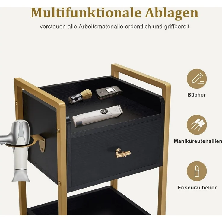 MCombo Servierwagen M MCombo Friseurwagen mit Rollen & 3 Schubladen, Servierwagen 0022, mit Rollen, 3 Schubladen, 2 Ablagen, Getränkehalter – Bild 2