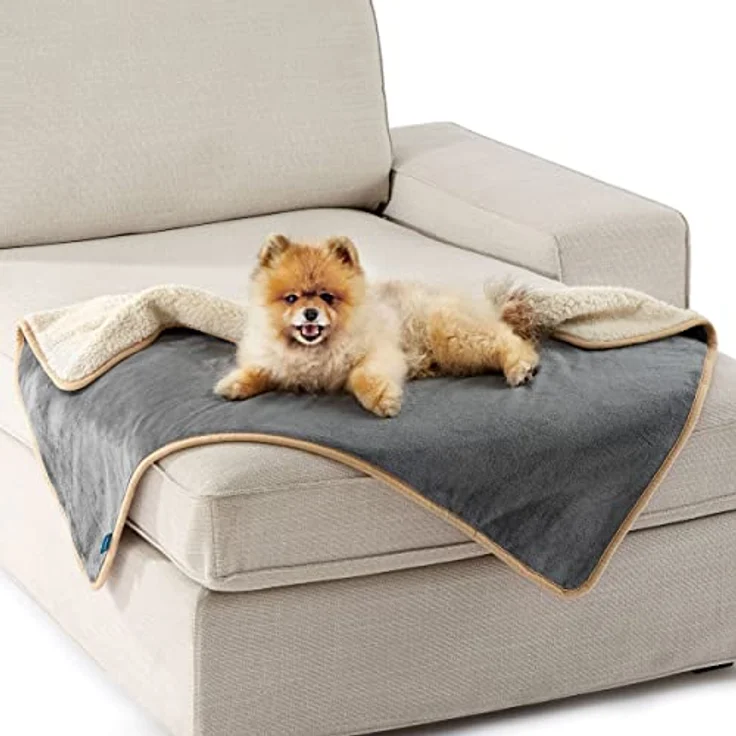 Lesure wasserdichte Hundedecke kleine Hunde - 80x60 cm Outdoor Hundedecke waschbar, Hundedecke Sofaschutz aus Sherpa Fleece, Katzendecke flauschig und weich, Grau – Bild 2