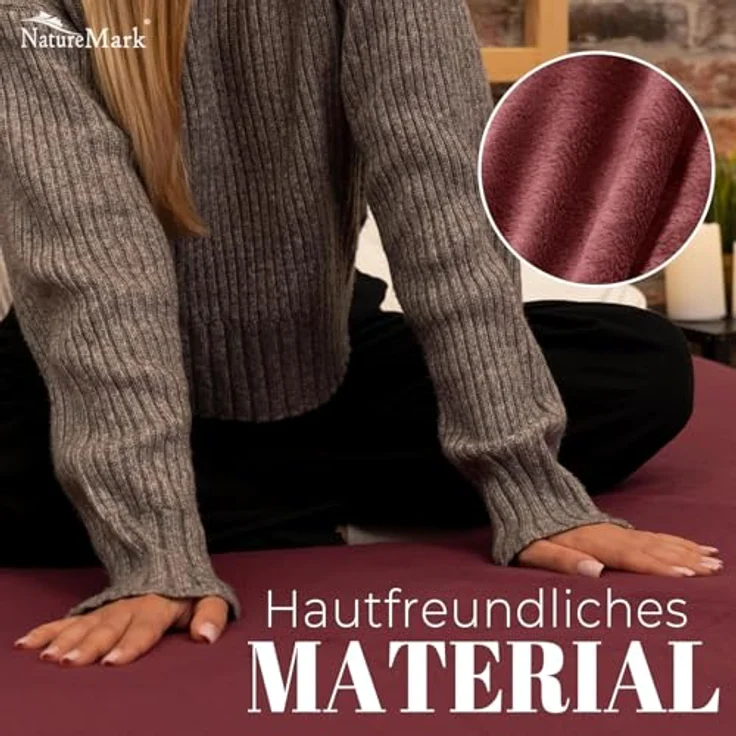 NatureMark Spannbettlaken Winter Thermo Fleece Spannbetttuch, 80% Baumwolle und 20% Polyester, Gummizug: rundum, (1 Stück), 90x190 bis 100x200 cm - Bordeaux rot – Bild 7