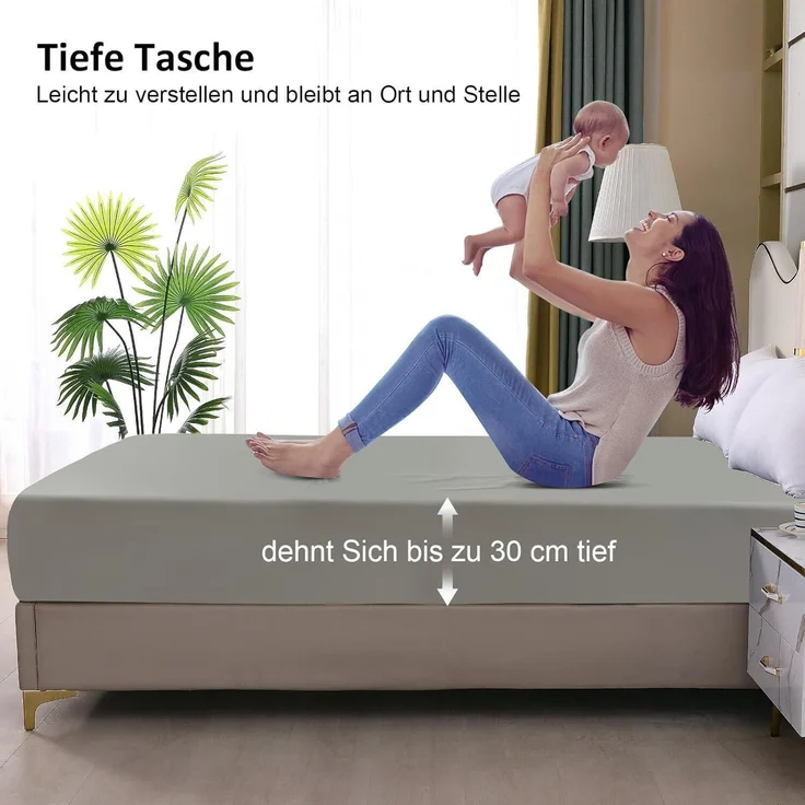 Wasserdichter Matratzenschoner 90x200cm Spannbettlaken Grau Atmungsaktiv – Bild 4
