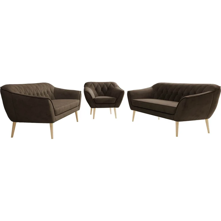 Wohnzimmerset, Möbelset PIRS 3-3-1, Armlehnen, Wellenfederung, Buche Füße, Dreisitzer Sofas mit Sessel, Polstermöbel Set - Braun Velvet – Bild 6