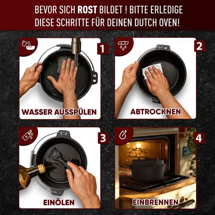 GUSSKÖNIG Dutch Oven Klassisch Topf ohne Füßen 7Liter Set – Bild 3