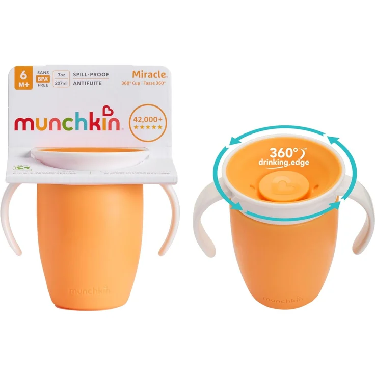 Munchkin 2 Pack Wunder 360 Babys Schnabeltasse | 207ml | 6m+ | Orange