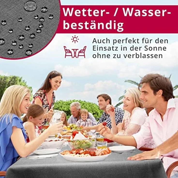 DecoHomeTextil Leinen Optik Tischdecke, Rechteckig 130x280 cm Hellgrau, wasserabweisend, fleckenabweisend, abwaschbar, Lotuseffekt, bügelfrei – Bild 5