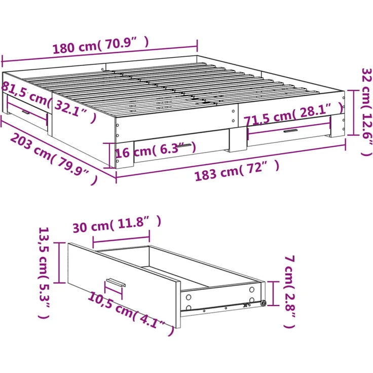 vidaXL Bettgestell mit Schubladen Räuchereiche 180x200cm Holzwerkstoff 3280367 – Bild 10