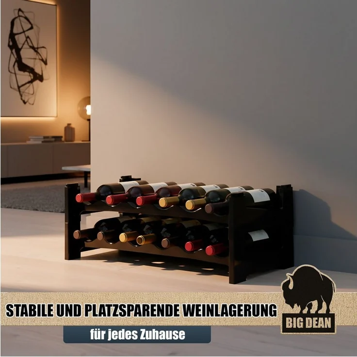 BigDean Flaschenregal Flaschenregal stapelbar für 12 Flaschen Weinregal, Set 2-tlg, Modular, Erweiterbar, Werkzeugfrei, Robust, Standsicher – Bild 2