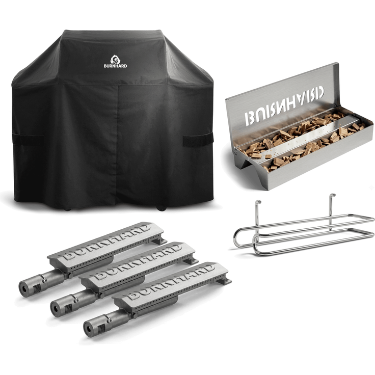 BURNHARD® Gasgrill Zubehör Set, Longlife Gussbrenner, Smokerbox Edelstahl - Silber - #946757