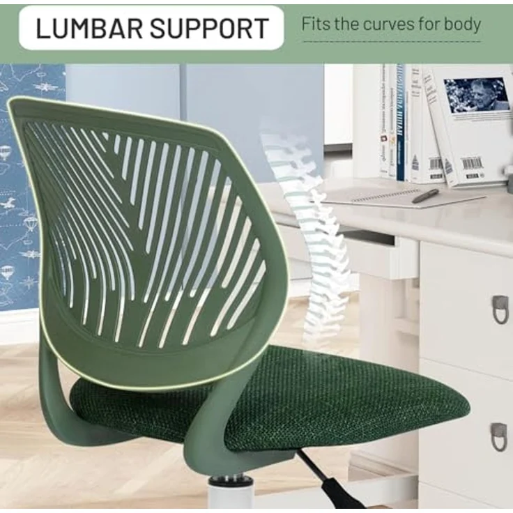FurnitureR Kinder Schreibtischstuhl, höhenverstellbarer Drehstuhl mit kleinem Loch Rückenlehne Design, geeignet für Kinderzimmer oder Arbeitszimmer, Molandi Dunkelgrün – Bild 5