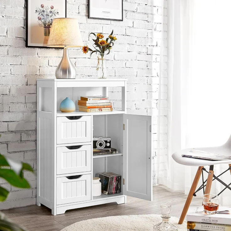 Yaheetech Badkommode mit Schubladen und verstellbarem Regalbrett, Holz, 86,5 x 29,5 x 55,5 cm, Weiß – Bild 2