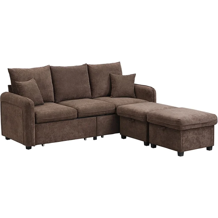 DESVIAE Sofa mit Schlaffunktion und Stauraum, Chenille, Braun, 188 x 186 x 86 cm – Bild 5