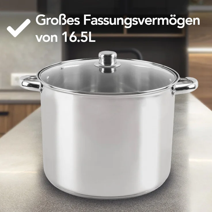 Brixy Suppentopf Stampftopf - Glasdeckel - 16,5L - 30 CM - Induktion Gas Keramik - Spülmaschinenfest - Edelstahl – Bild 6