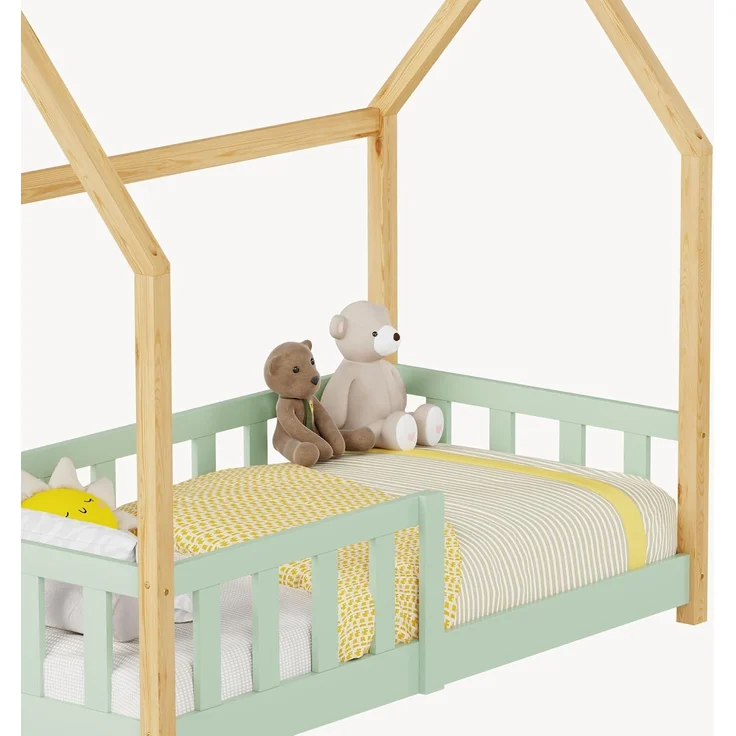 Hausbett Hesel mit Rausfallschutz 70x140 cm Mintgrün/Natur [en. casa] – Bild 8