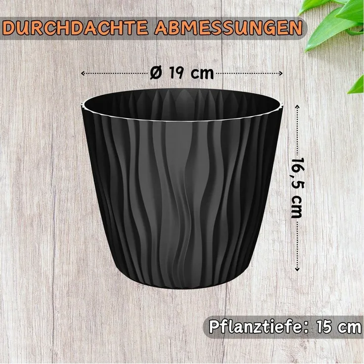 Engelland Blumentopf Pflanztopf mit Drainagesystem (Vorteils-Set, 1 St, robuster PP-Kunststoff), 3D-Wellenoptik, UV-resistent, Drainagesystem, direkte Bepflanzung