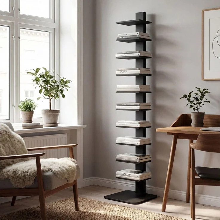 MC Star Bücherregal Modernes, 11-stöckiges Hochregal im Industrial-Stil, platzsparend, 34,5 x 41,5 x 163,5 cm, Schwarz – Bild 4