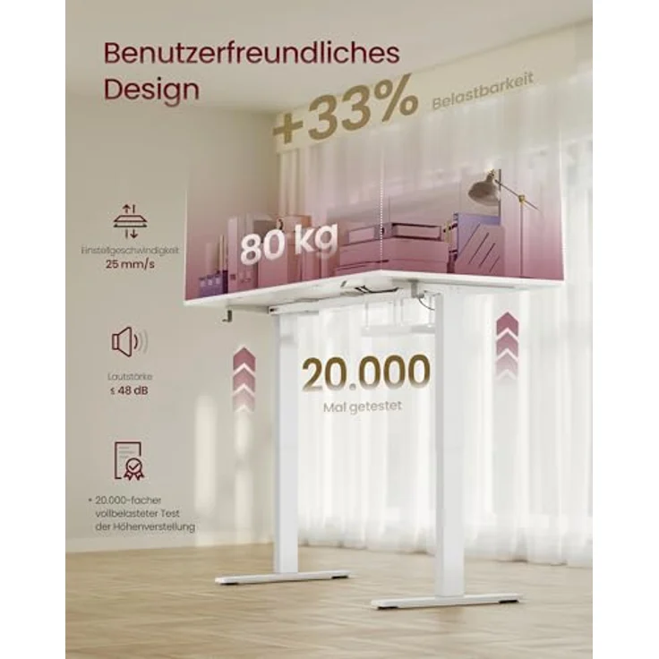VASAGLE Höhenverstellbarer Schreibtisch, 140x80 cm, USB-C-Anschluss, Ablage für Steckdosenleiste, Stehtisch, Erinnerung bei langem Sitzen, 3 Speichertasten, für Büro, mattweiß LSD144WZ02 – Bild 8