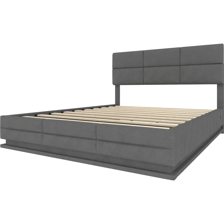 Polsterbett 180x200 cm mit LED-Beleuchtung, USB-Anschluss und Stauraum – Grau, Ohne Matratze – Bild 10