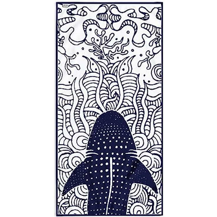 DecoKing Strandtuch groß 90x180 cm Baumwolle Frottee Velours Badetuch dunkelblau Marineblau blau weiß Haifisch Shark – Bild 3