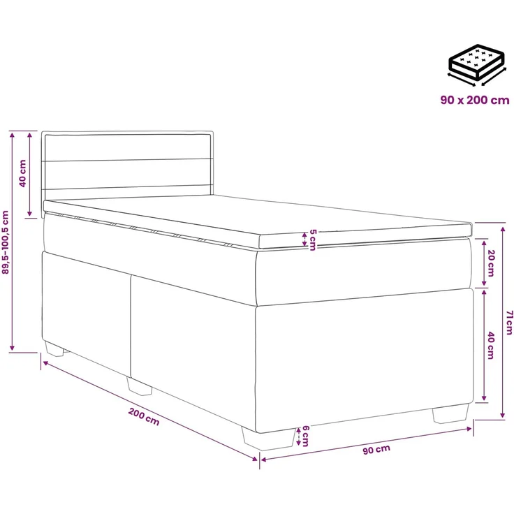 vidaXL Boxspringbett mit Matratze mit Kopfteil Creme 90 x 200 cm Stoff 3450388 – Bild 11