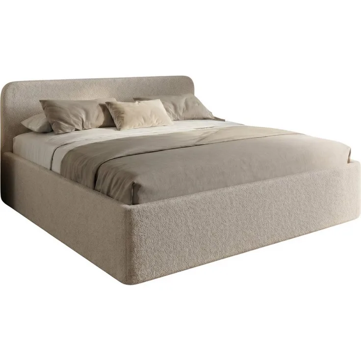 Home Collective Polsterbett mit Stauraum, verstellbarem Lattenrost, 100x200 bis 200x200 cm, trendiger Bouclé-Stoff in Creme, wählbare Matratze Federkern oder Kaltschaum