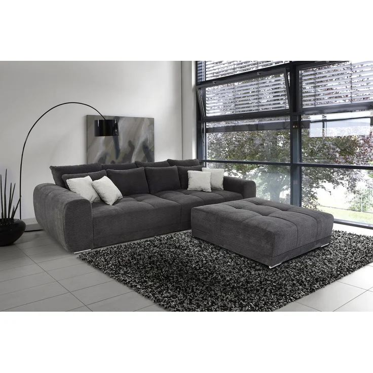 Big-Sofa XXL 306 cm Federkern Lounge Couch mit Bezug aus Cord in Dunkelgrau – Bild 6