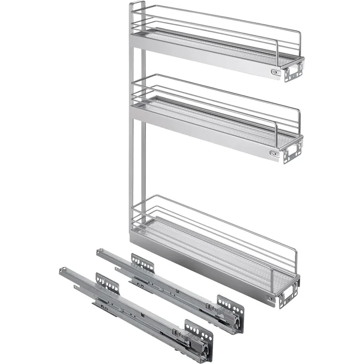 Kesseböhmer Auszugsunterschrank 15er Unterschrankauszug Classic 90° silbergrau 3-etagig Seitenmontage rechts passend für 15 cm breite Schränke