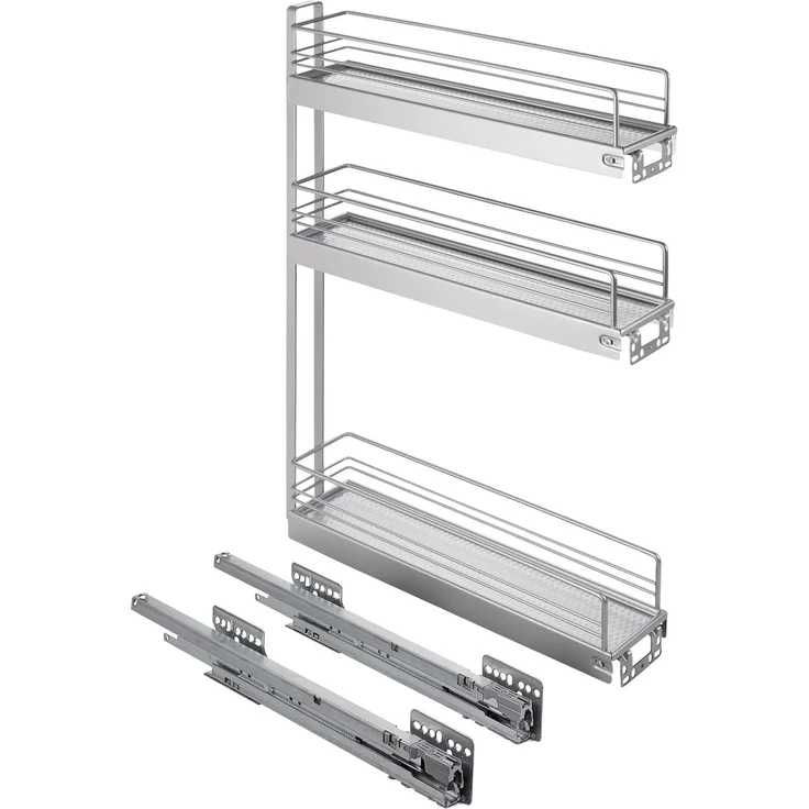 Kesseböhmer Auszugsunterschrank 15er Unterschrankauszug Classic 90° silbergrau 3-etagig Seitenmontage rechts passend für 15 cm breite Schränke – Bild 1