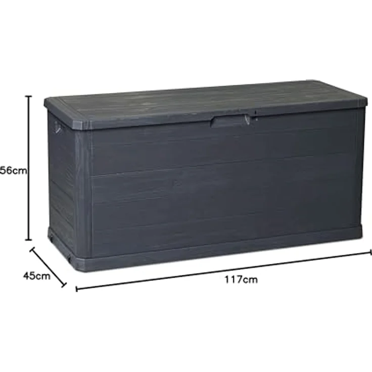 XXXL Kissenbox, Anthrazit, rollbar, UV-beständig, absperrbar, 117x56x45 cm, Kunststoff, Holz, 1 Fächer, 280 Liter – Bild 3