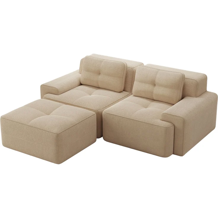 Boneless Modulsofa,Modernes L-förmiges Modulsofa für Wohnzimmer mit Tiefem Sitz bequemes Corduroy-Cloud-Sofa mit Ottoman Getuftetes Zweisitzer-Schlafsofa,Corduroy,Beige, – Bild 5