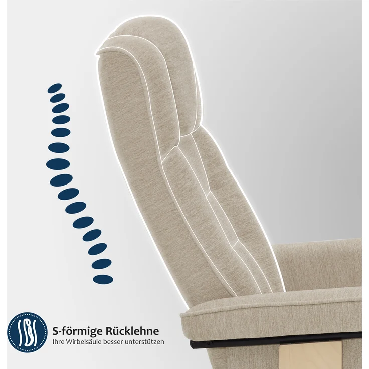 M MCombo Relaxsessel mit Hocker, 360° Drehbarer Fernsehsessel mit Liegefunktion, bis 120 Kg Belastbarer TV-Sessel, Moderner Ruhesessel für Wohnzimmer, Stoff, 9019 (Beige-Stoff) – Bild 6