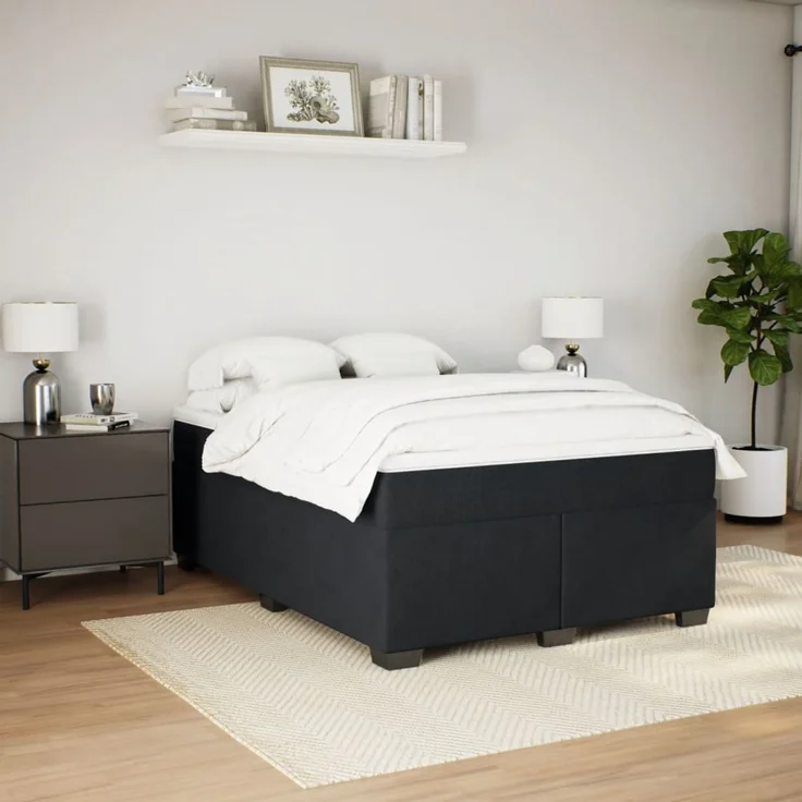 vidaXL Boxspringbett mit Matratze Schwarz 140x200 cm Samt 3285289 – Bild 3