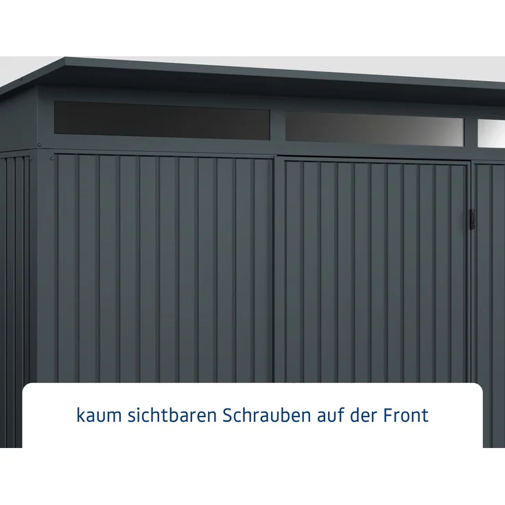 Hörmann Ecostar 'Trend' Gerätehaus mit Pultdach, 1-flüglige Tür, Metall anthrazitgrau, 7,2 m², 283,4 x 312,7 x 232,3 cm – Bild 4