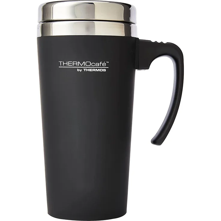 THERMOS ThermoCafé Thermobecher, Kunststoff und Edelstahl, weicher Griff, 420 ml, Soft Touch Black, 420 ml