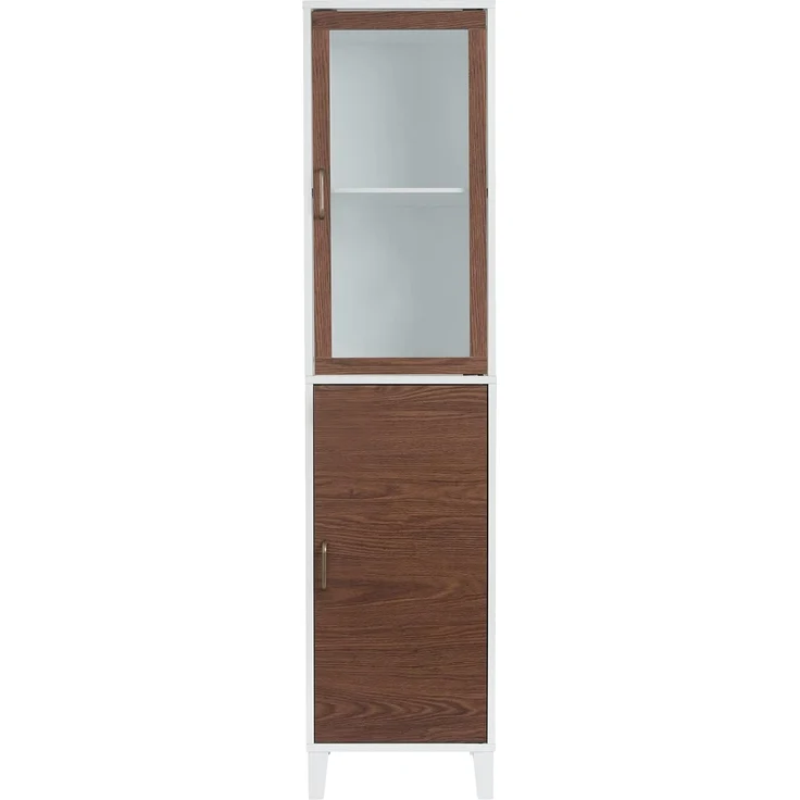 Teamson Home Tyler Holz Badezimmer Leinenturm Boden hoher Schrank Glas Tür 2 Ton weiß/braun EHF-F0009 – Bild 6