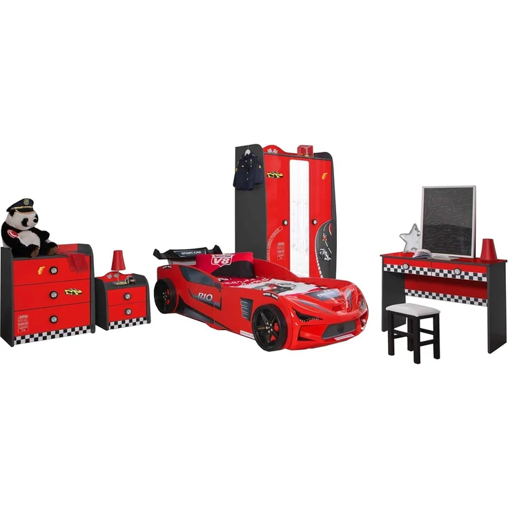 Kinderzimmer komplett Set Autobett Rio 5 teilig Rot – Bild 1