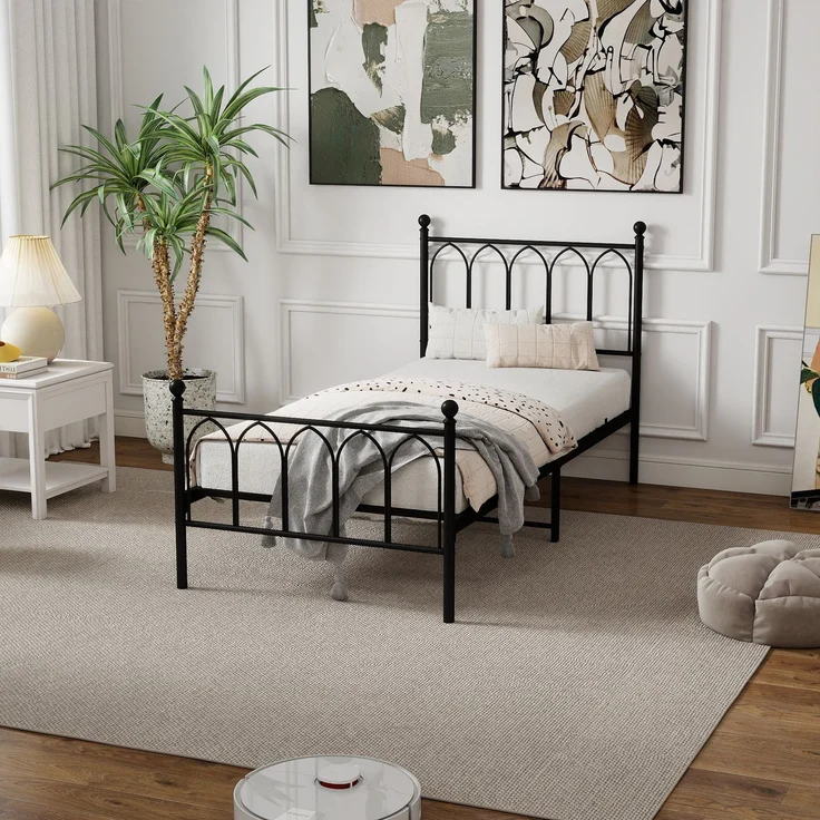 Metallbett Einzelbett Jugendzimmer mit Lattenrost Schwraz,ohne Martatze – Bild 2