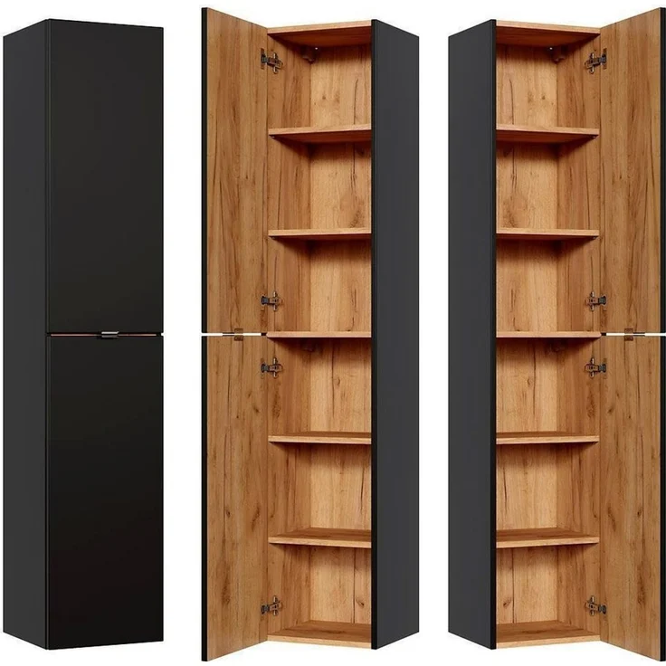 Badezimmer Hochschrank TOSKANA-BLACK-56 in seidenmatt anthrazit B/H/T ca. 35/170/33cm – Bild 1