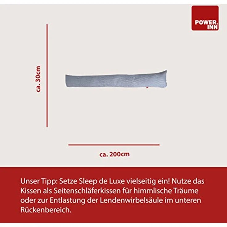 POWER INN Seitenschläferkissen POWER INN SLEEP DE LUXE Seitenschläferkissen, ca. 30x200cm, grau – Bild 3