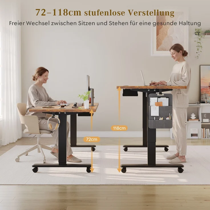 Devoko Höhenverstellbarer Schreibtisch Holzwerkstoff und Metall Braun 140 x 80 x 72-118 cm – Bild 4