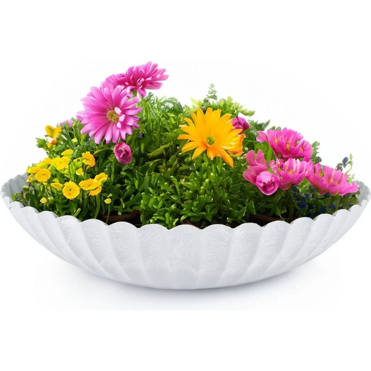 matches21 HOME & HOBBY Blumentopf Runde Pflanz-Schale gewellt für draussen grau marmoriert 22 cm (1 St), Wetterfeste Blumen-Schale als moderne Outdoor Gartendeko Grabschmuck – Bild 5
