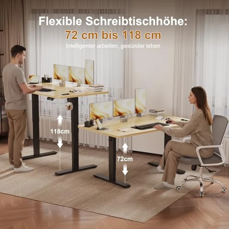JUMMICO Schreibtisch elektrisch höhenverstellbar mit Kabelwanne & USB-Buchse, Beige, 160x80 cm – Bild 7