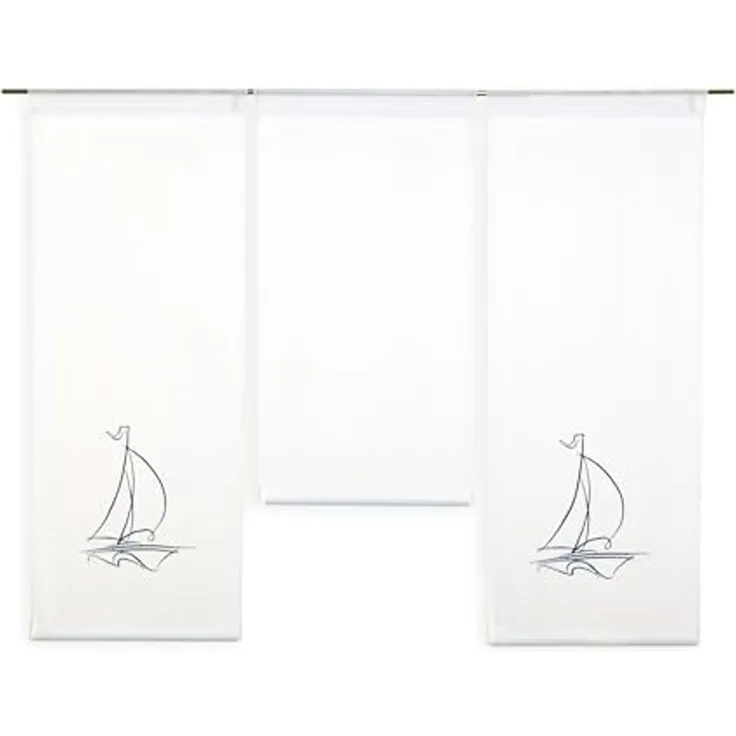 Clever-Kauf-24 Scheibengardine Design Mini Flächenvorhang Set bestickt Segelboot blau (1 St), Stangendurchzug, transparent