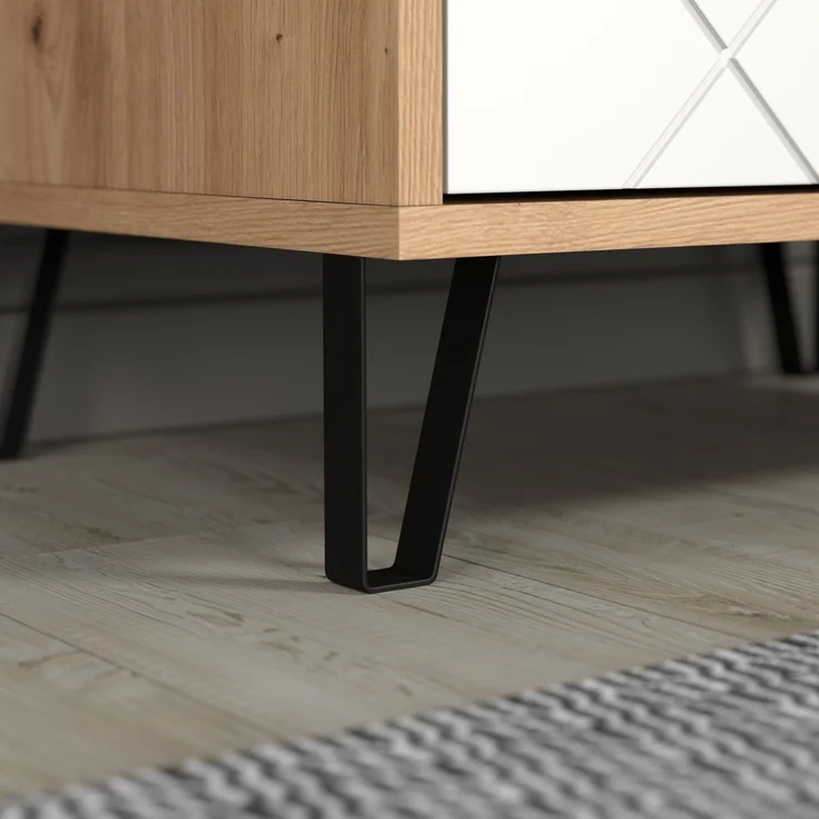 trendteam smart living - Touch - Garderobenschrank - Eiche/Weiß - Kleiderschrank mit ausziehbarer Kleiderstange - Soft-Close - Elegante Metallfüße - (BxHxT) 63 x 194 x 40 cm - Moderne Rautenfräsung – Bild 7