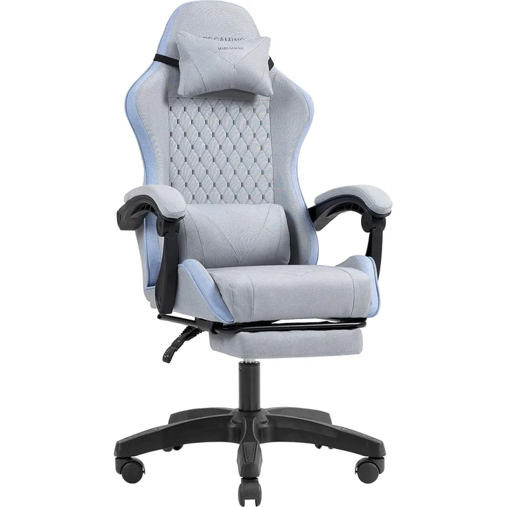 Mars Gaming MGC-X, Ergonomischer Gaming-Stuhl, Atmungsaktiver Stoff, Verstellbare Rückenlehne und Höhe, Dynamische Armlehnen, Nacken- und Lendenkissen, Bürostuhl mit Ausziehbarer Fußstütze, Blau